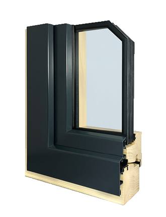 Fensterprofil mit Aluminium-Deckschale außen in Anthrazit